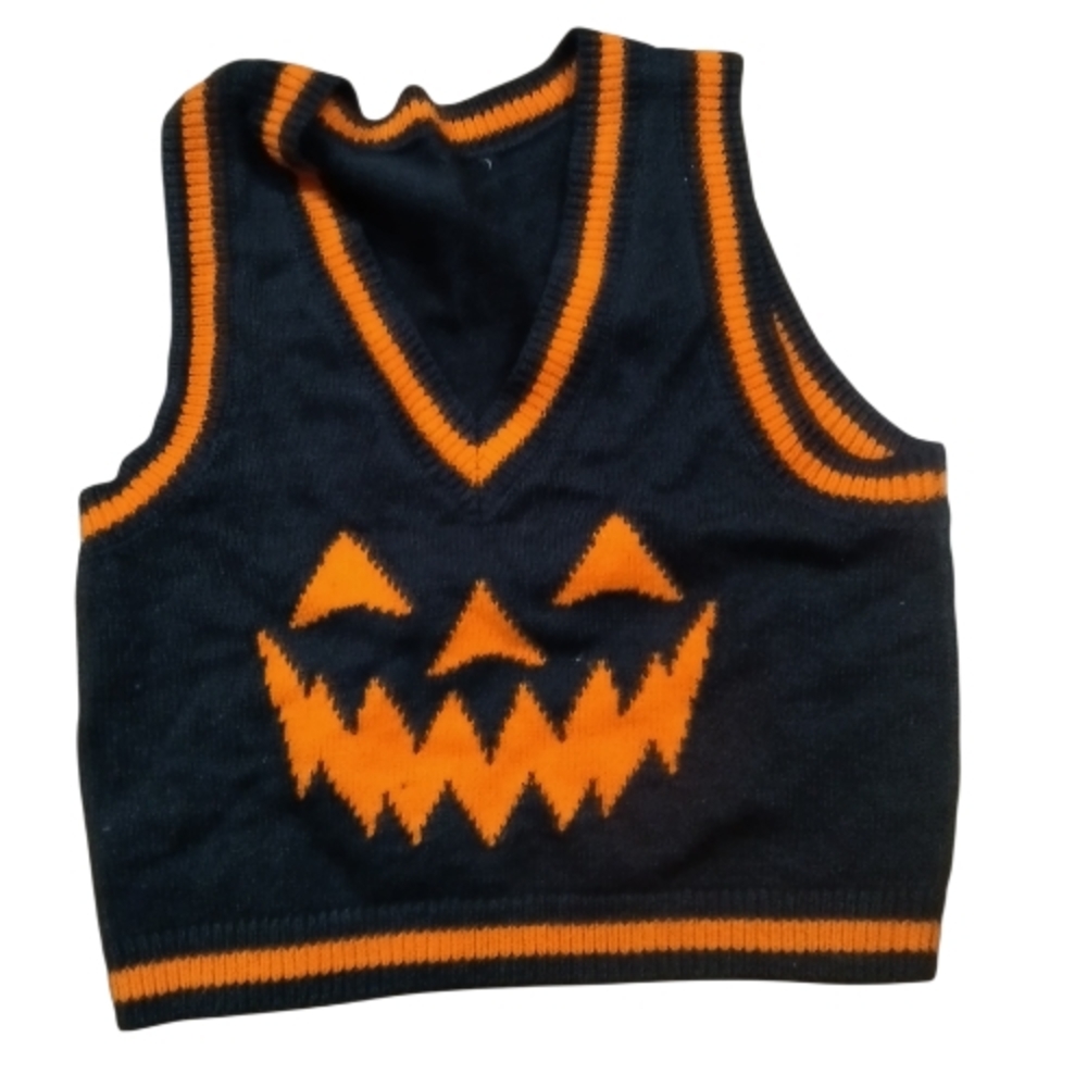 Kids Halloween Pumpkin Knit Vest - Black & Orange